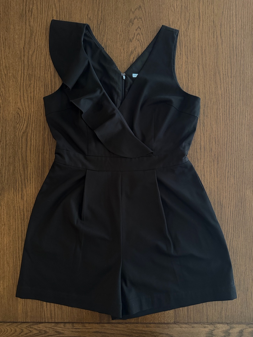 EUC ANTONIO MELANI Black Ruffle V-Neck Romper